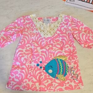 Pink and White Fish Embroidered Top
